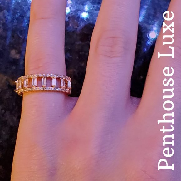 FINAL RESTOCK!! 14k Gold Plated White Sapphire Sterling Column Ring - Picture 2 of 7